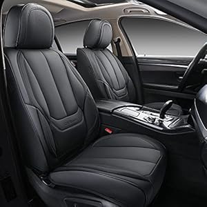 Coverado Front Seat Covers 2 Pieces, Waterproof Nappa Leather Car Seat Protectors Auto Interior, Universal Fit for Most Sedans SUV Pick-up Truck, Black