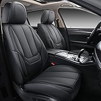 Coverado Fundas para Asientos Delanteros y Traseros, 5 Piezas, Juego Completo de Protectores de Asiento de automóvil de Cuero Nappa a Prueba de Agua, Accesorios universales, Color Negro