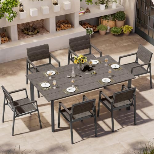 Image of Outdoor Dining Set for 6, Patio Table and Chairs Set with Umbrella Hole, 7 Pieces HDPS + Aluminum Outdoor Furniture Sets for Patio, Garden (Charcoal)