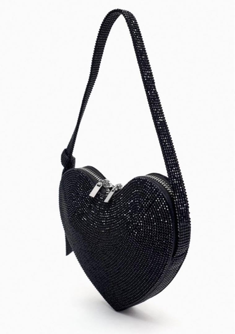 レアZARA シャイニー ハート ショルダーバッグ ブラック ZARA 