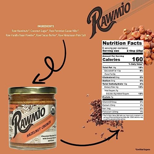 Rawmio Organic Hazelnut Crunch Spread, 6 Oz. Jar, 6 Serving Per Jar - Raw, Organic, Vegan, Gluten-Free #TOP2