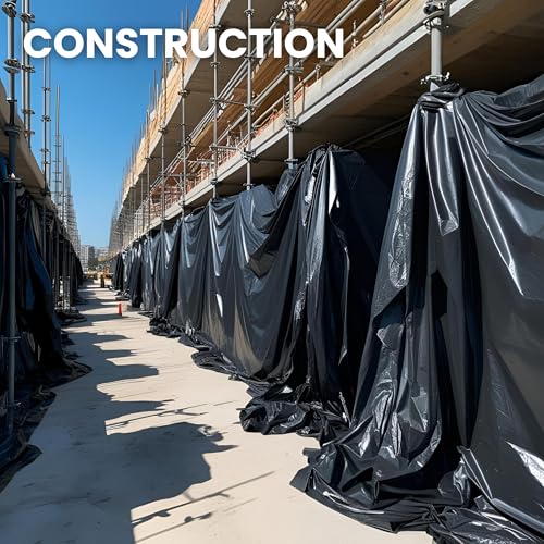 Plastic Sheeting (10' x 25') Long, 6 Mil (Black) - UV Protection Poly Sheeting Polyethylene Film, Heavy Duty Greenhouse Plastic Sheeting