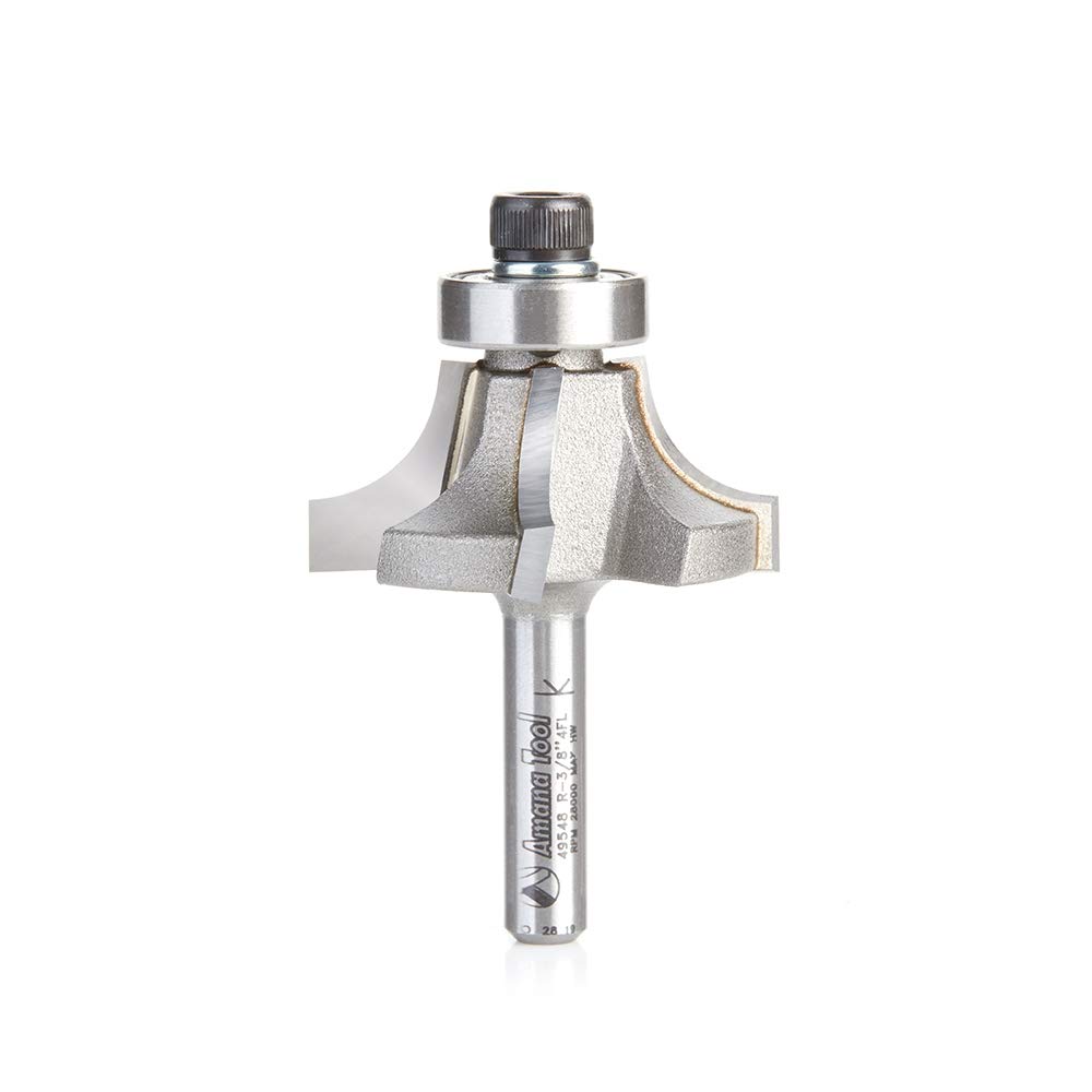 Amana Tool 49548 Carbide Tipped 4 Flute Corner Rounding/Beading 3/8 R x 1-3/8 D x 5/8 CH x 1/4 Inch SHK w/Lower Ball Bearing Router Bit