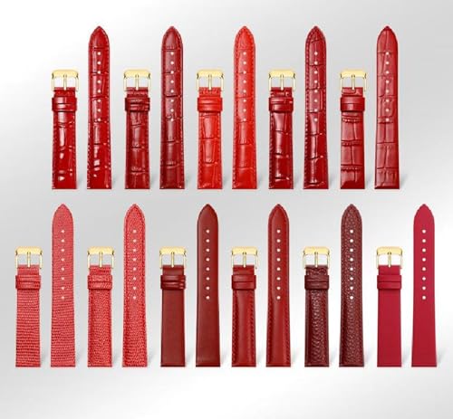 Correa de reloj de cuero vacuno rojo de 10-22mm, recambio universal de alta calidad para mujer 2