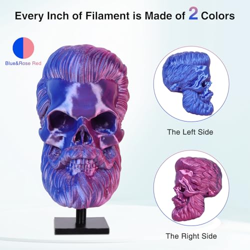 Image of Blue Rose Red Dual Color Silk PLA Filament Multicolor 1.75mm, Dimensional Accuracy ±0.03mm, Shiny Coextrusion 3D Printer Filament 1KG Spool(2.2lbs) for FDM 3D Printers