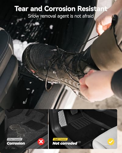 Image of 3W Tesla Model 3 Highland 2024 2025 2026 Floor Mats, Full Set with Carpets | Metal Pedal, Cargo Liner, TPE All Weather, Custom Fit Rear Trunk Mat, Model 3 Accessories, Black, Over 10 Years Lifespan