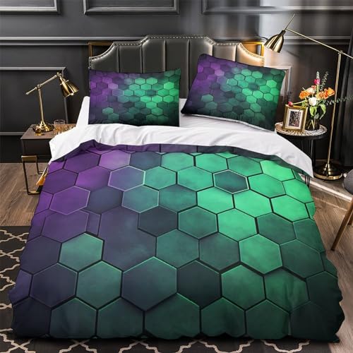 Parure de lit nid d'abeille géométrique en microfibre double douceur avec fermeture éclair - 4