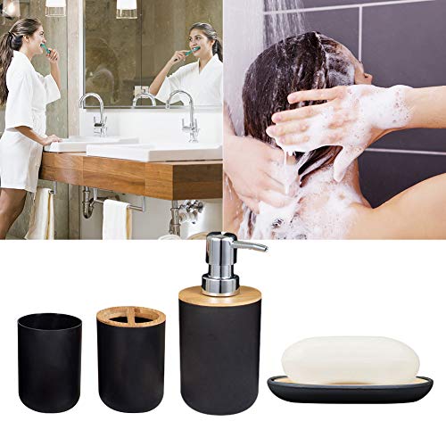 ZEENEEK Bathroom Accessories Set, 6pcs Bathroom Accessories Toothbrush Holder, Toothbrush Cup, Soap Dispenser, Soap Dish, Toilet Brush Holder,Trash Can, for Home, Apartment, Dormitory etc (Black) - Thumbnail 4