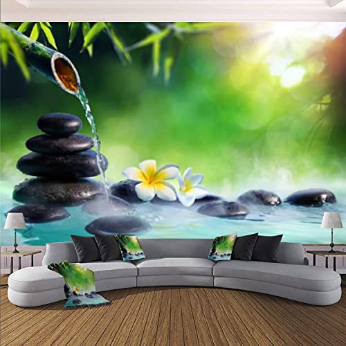 Modern Wall Murals 3D Plumeria Flowers Japanese Fountain Massage Stones Bamboo Zen Garden Peel And Stick Wallpaper Removable Self-Adhesive Pvc Wall Stickers For Living Room Bedroom Wall Decor #TOP6