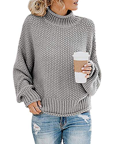 MINTLIMIT Pullover Damen Langarm Kurz Casual Rundhals Pulli Sweatshirt Oversize Loose Tops Sweater (Grau XL) Cover