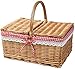 gongxi Cesta de Picnic para 2 Personas 2 Tapas Cesta de Mimbre Cesta de Transporte Trenzada de Mimbre Completa Cesta de la Compra 40 * 20 CM