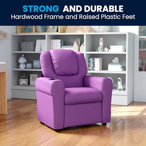 Image of Flash Furniture Vinyl Kids Recliner, Cup Holder, Lavender