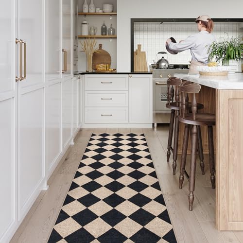 Lahome Checkered Easy Jute Runner Rug, 2x8 Hallway Kitchen Runner Rug Non Slip Washable Outdoor Carpet for Entryway Indoor, Checkerboard Black Indoor Outdoor Carpet for Hallway 8ft Entry - Image 7