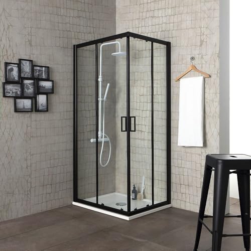 Kiamami Valentina - Cabine de douche 90x90 avec profilé noir mat et verre transparent, h 190 | City