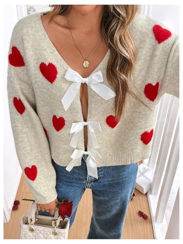 Verdusa Women's Bow Slit Coquette Pullover Sweaters Y2k Streetwear Heart Print Sweater Knit Tops3