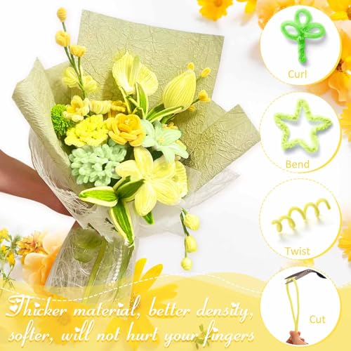Image of Peryiter 500 Pcs Pipe Cleaners for DIY Flower Bouquets, Chenille Stems for Graduation Bouquet Crafts, Fuzzy Sticks for Handmade Flowers, DIY Gift, Art Projects(Yellow & Green Flower,12 Inch)