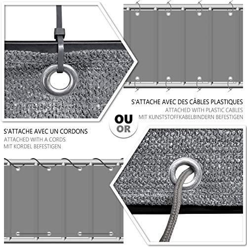 VOUNOT® Balcony Privacy Screen, 90x600cm, HDPE Balcony Cover, Wind and UV Protection, Weatherproof, Grey - Image 6