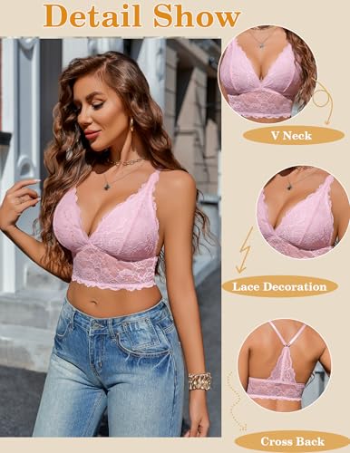 Image of Avidlove Bralettes for Women Lace Wireless Bra V Neck Racerback Crop Top Adjustable Lingerie No Padded