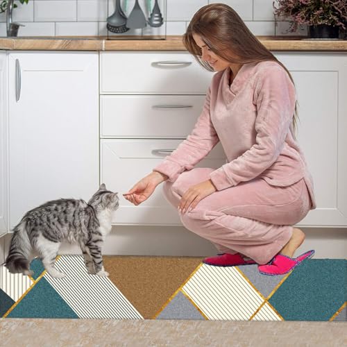 Image of ishro home Polyester Premium Rectangular Kitchen Mats For Floor Anti Slip | Machine-Washable |Waterproof| 2 Pcs Set| (18 X 55 + 18 X28 Inches) (Aurora)