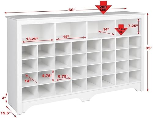 Miniatura 3 de Prepac Mesa consola blanca, armario de zapatos, armario de almacenamiento con 32 cubos de zapatos y 4 cubos de almacenamiento grandes de 15.5