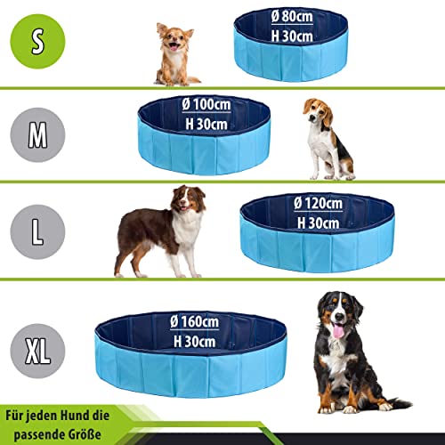 Stabiler Hundepool | Planschbecken für Hunde | Faltbarer Pool mit Ablassventil | rutschfeste Badewanne | Bällebad Kinder | Bälle Bad inkl. Badebürste & Reparaturset - Dog Pool 80x30 (Blue) - Image 3