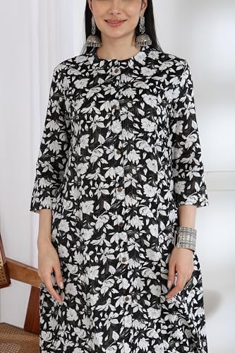 Image of MIRCHI FASHION Pure Cotton Kurti for Women | A-Line Kantha Work Printed Kurta for Woman | Ethnic Wear for Office & Daily Use (Single Piece)
