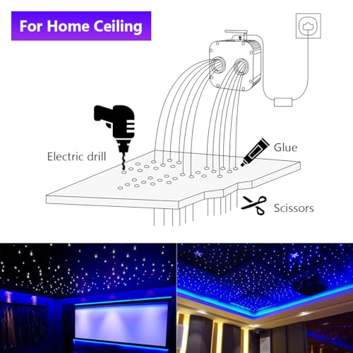 Image of AZIMOM Updated Dual Color 50W Twinkle Fiber Optic Starlight Kits 1800pcs*0.03in*16.4ft Fiber Strands Sound Activated Bluetooth /APP Remote Control Theater Ceiling Home Shop Lobby Roof Decor
