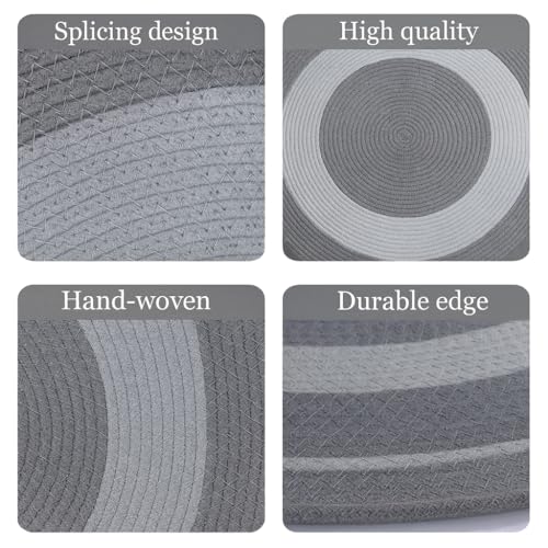 Image of Cotton Round Carpet 4x4 feet - Handmade Braided Boho Rug for Living Room, Bedroom & Balcony - Soft Washable Floor Mat, Color -Grey Silver