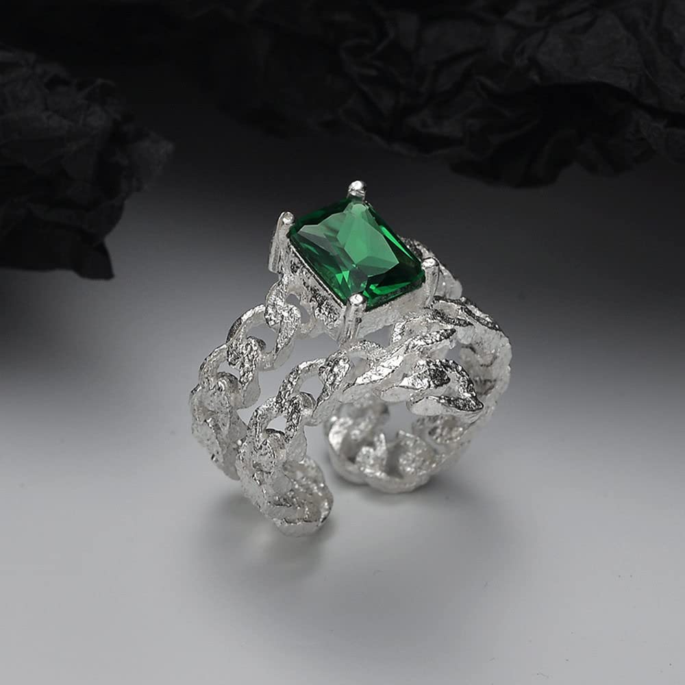 Anello In Argento Sterling 925,Anelli In Argento Sterling Donna 925 Anelli Regolabili Con Smeraldi Zirconi Quadrati Doppio Strato Anelli Regolabili In Argento Sterling Anello Di Fidanzamento Regali