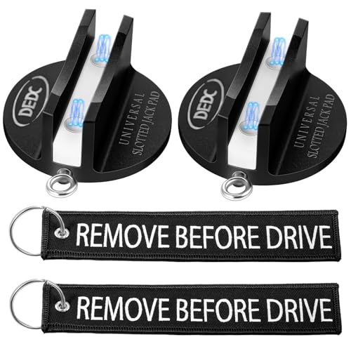 Image of DEDC Universal Pinch Weld Jack Pad 2 Pcs Black, Magnetic Aluminum Jacking Puck Frame Rail Protecotr with 2 Reminder Streamers, Garage Accessories for Mechanics