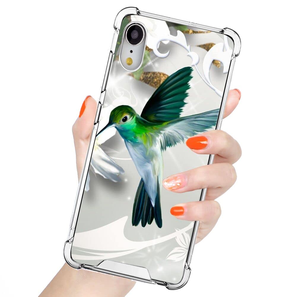 ZHONGWEI Funda Transparente Adecuada para iPhone XR con patrón de colibrí Verde en Cuatro Esquinas reforzadas a Prueba de Golpes y Funda Protectora para teléfono