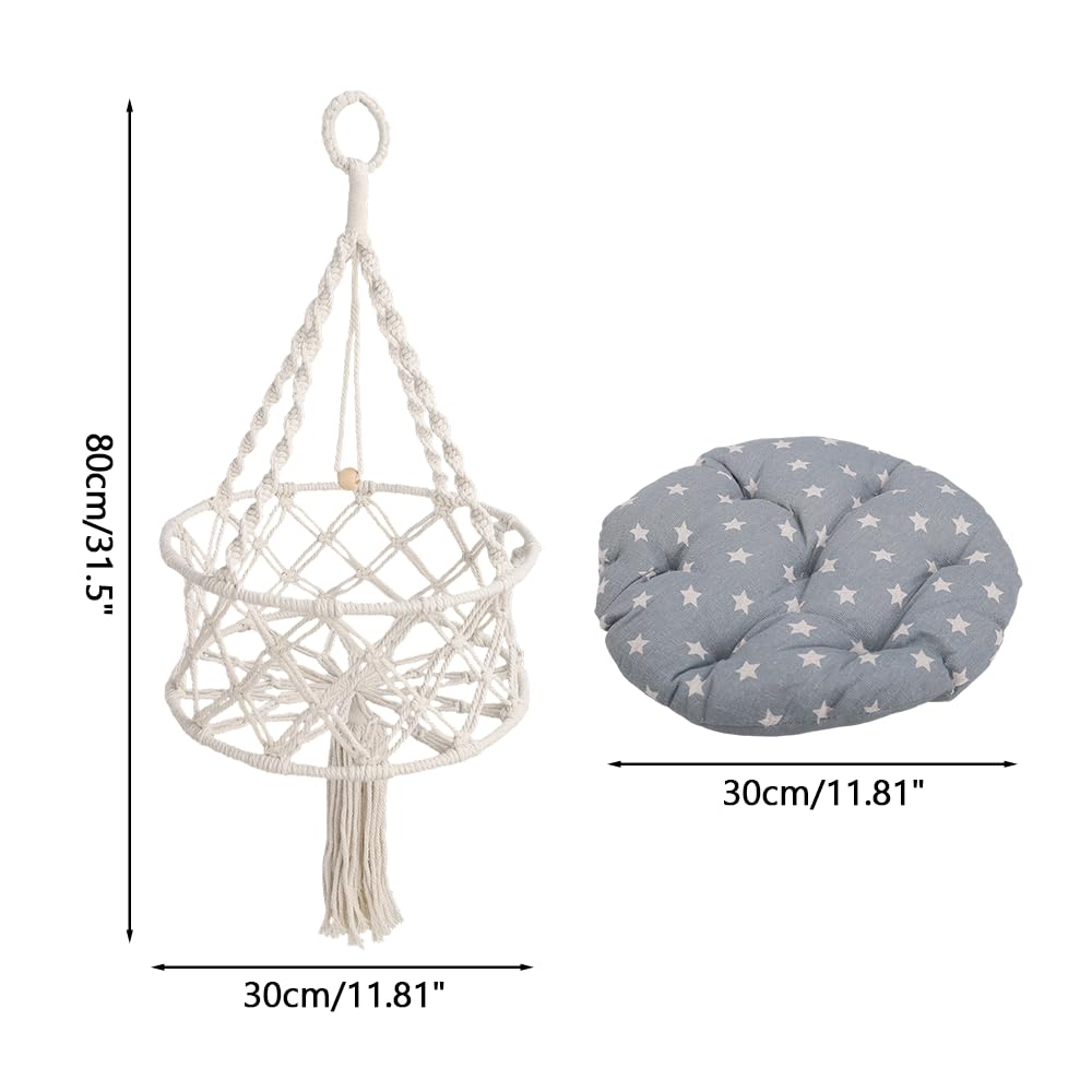 Hängendes Katzenbett Handgewebt, Geflochtene Katzenhöhle Hängematte mit Kissen, Macrame Katzenhängebett Stabil, für Fensterbank Balkon, Indoor für Katzen Kleine Hunde