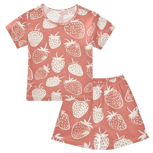 ALAZA Strawberry Funny Stylish Pajamas Set Short Sleeve Cotton Sleepwear Summer Pjs 2 Piece 5-14Y