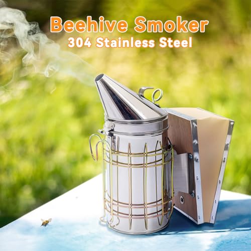 POLLIBEE Bee Smoker Stainless Steel with Heat Shield Bee Hive Tool J Hook Beekeeping Supplies and Beekeeper Tool Kit - Image 6