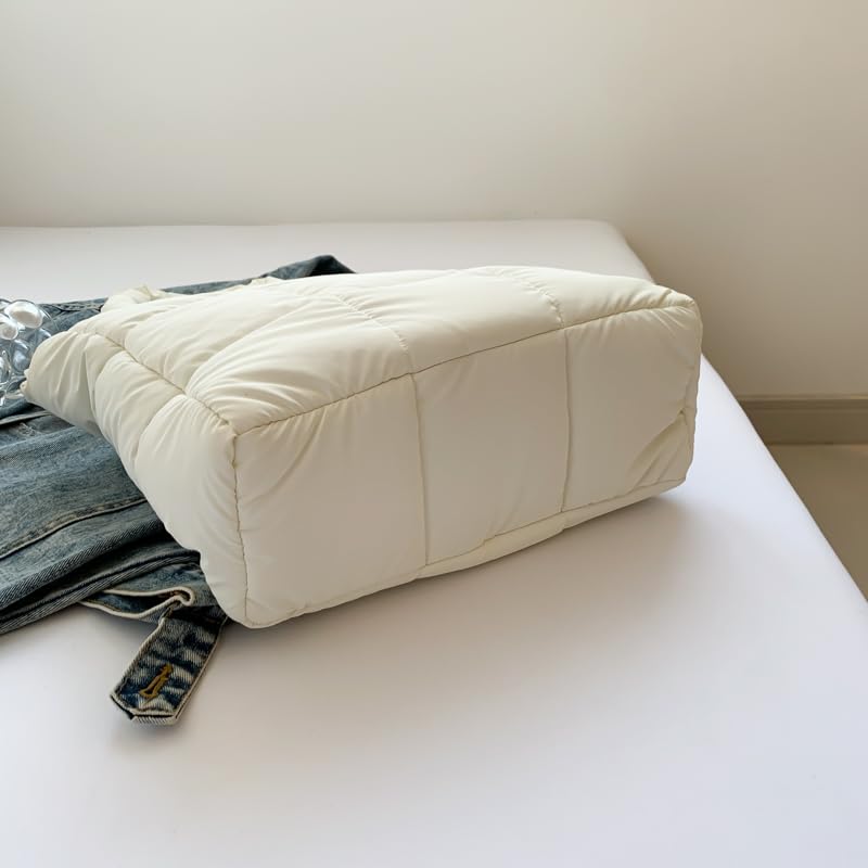 CRGANGZY Puffer-Einkaufstasche for Damen, schicke Hobo-Tasche, große Kapazität, weiche Wolken-Einkaufstasche, leicht, gepolsterte Schulterhandtasche, einfarbig, stilvolle Pendlertasche (weiß