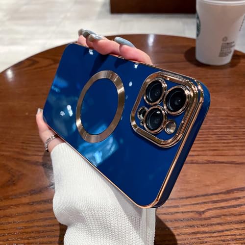 Étui de chargement magnétique sans fil iPhone 13 Pro silicone bleu antichoc objectif