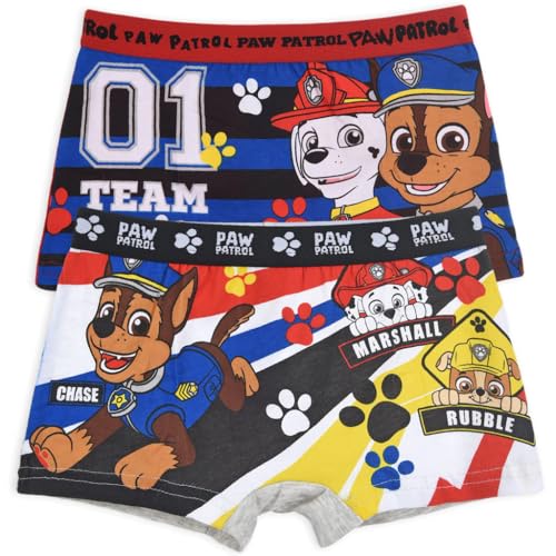 Sun City Paw Patrol Lot de 2 boxers en coton, pour garçon, à rayures et imprimé de dessin animé, taille élastique, taille 104-110