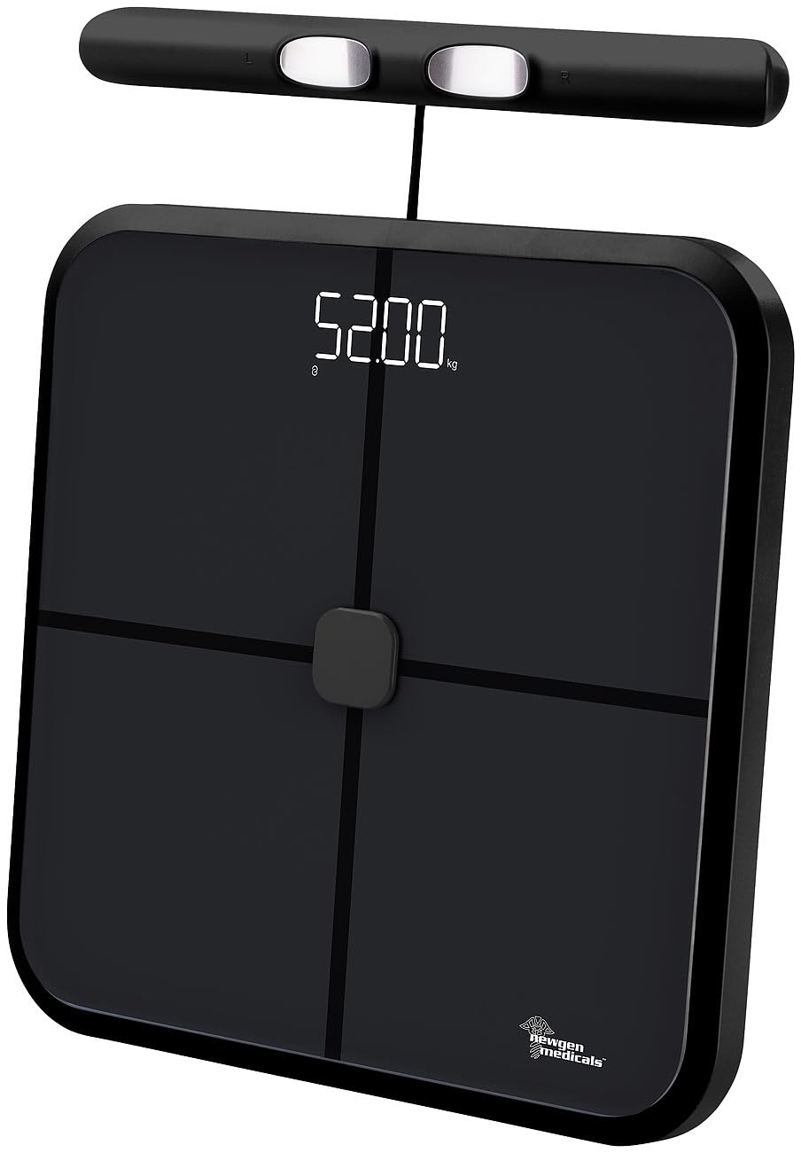 Bilancia pesapersone digitale Bluetooth con sensori manuali, 8 elettrodi, nera