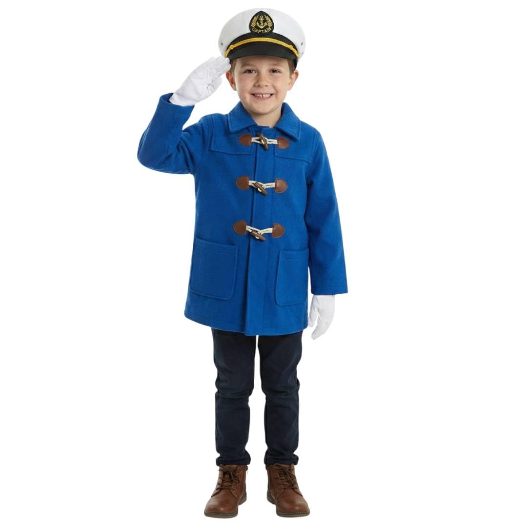 Blue Kids Sailor Costume Set – Classic Nautical Navy Style Outfit with Jacket, Sailor Hat and Gloves – Children’s Dress Up, Halloween, School Play, Party Costume