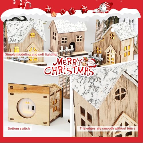 Christmas Village Sets 3pcs bois illuminé pour scène de Noël miniature - 7