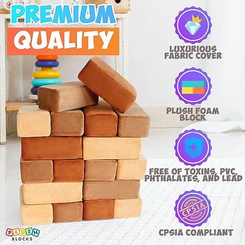 Image of The Original Premium Plush Building Block for Kids - Certified Safe Foam Blocks in Luxuriously Soft Fabric Covers (Desert, Blocks)