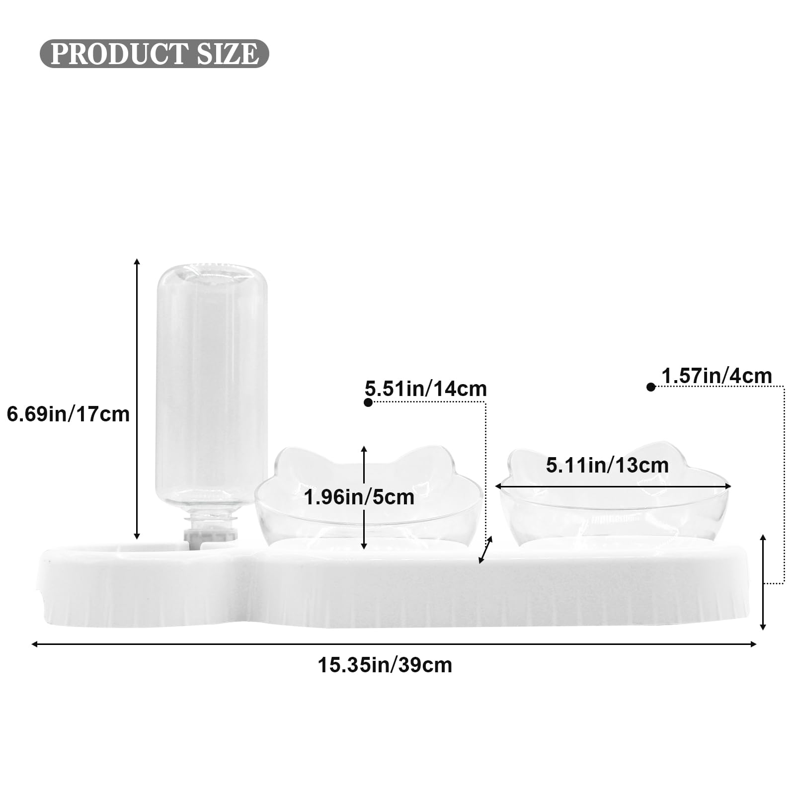 Triple gamelles 3 en 1 pour chien et chat, inclinaison de 15 °, double gamelle avec bouteille d'eau automatique, bol amovible pour nourriture humide et sèche pour petit chat et chiot (blanc)