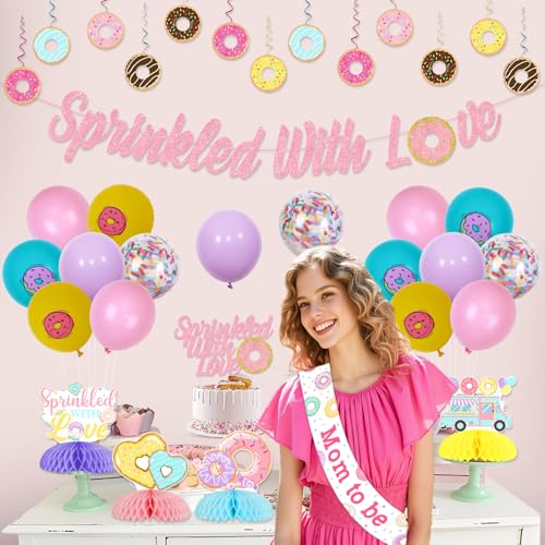 Décorations fête prénatale rose fille kit complet avec topper gâteau réutilisable - 4