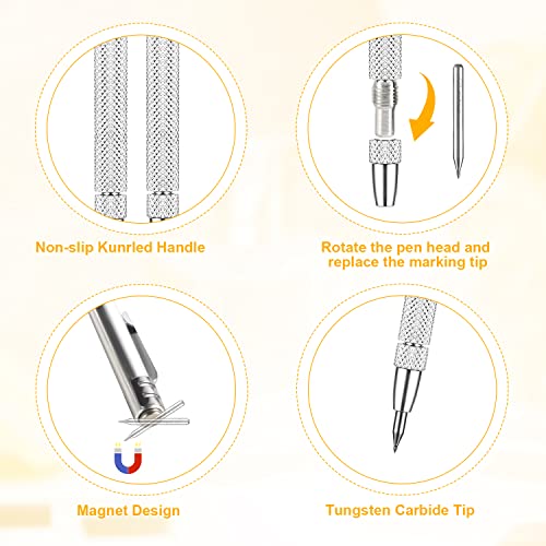 KINBOM 2 Stück Wolframcarbid Stift, Anreißnadel Hartmetall mit Magnet Anreißwerkzeug mit Zusätzlichen 12 Ersatz-Red-Hat-Markierspitzen für Glas/Metallblech