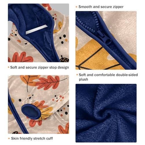 Autumn Leaves and Acorns Pattern Toddler Fleece Jacket Girl Boys Hooded Fleece Jacket Coat Warm Outwear Zip-up 3-10T3