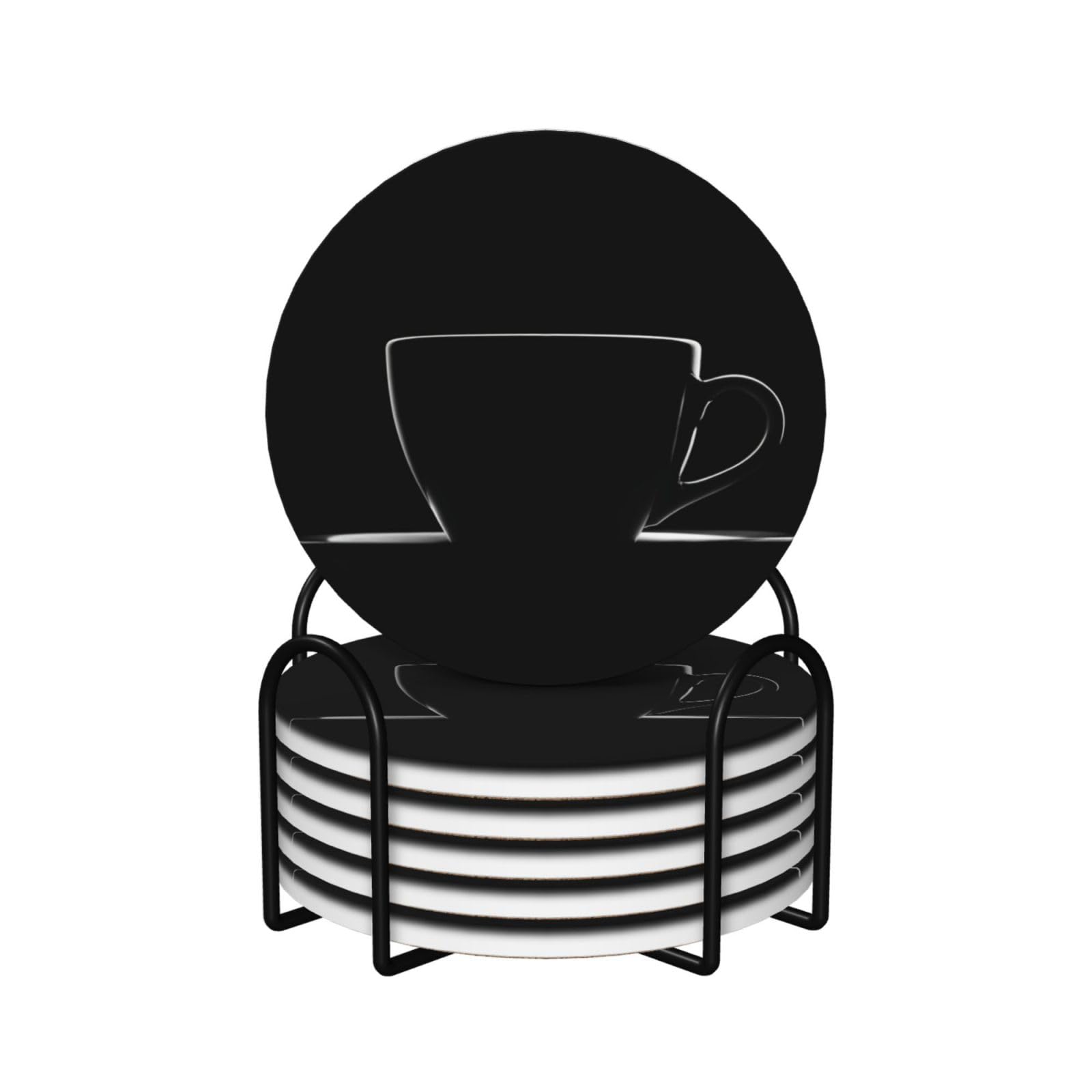 Coffee Cup Silhouette Ceramic Coasters with Holder 6ps