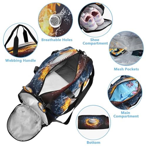Baseball Youth Sports & Travel Duffle Bag with Shoe Compartment,Waterproof Gym Bag for Girls and Boys (Overnight Essentials Organizer)4