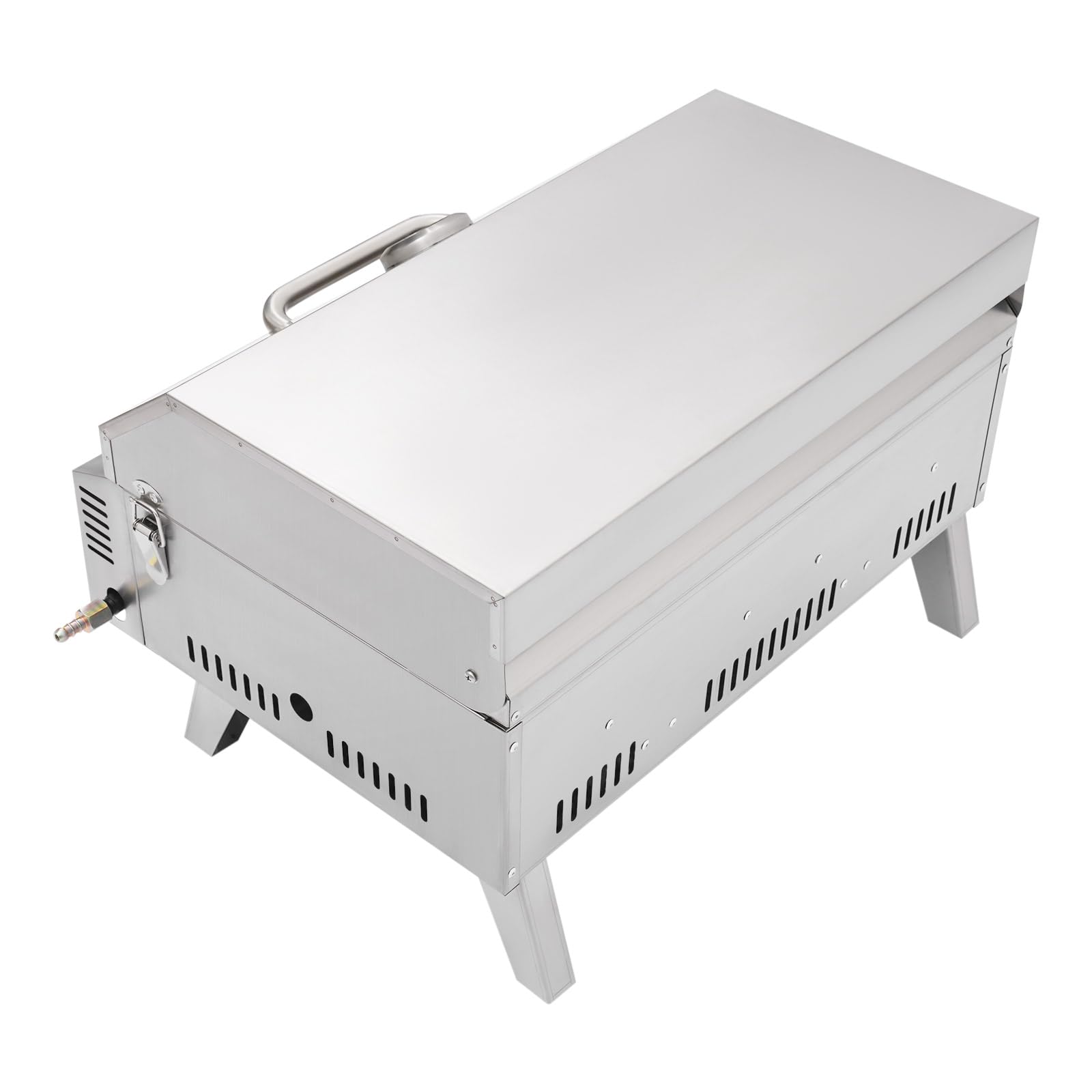 Barbecue a gas da tavolo professionale in acciaio inossidabile con 2 bruciatori, pieghevole per esterni, 55,8 x 45 x 38 cm, accensione piezoelettrica, barbecue da tavolo portatile con coperchio, per