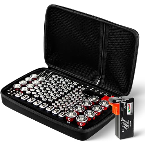 BattBox 166 Battery Case with Battery Tester, Water Resistant Cell Storage Organiser For AAAA, AAA, AA, 9V Flat, C, D and Button Batteries (Batteries Not Included)