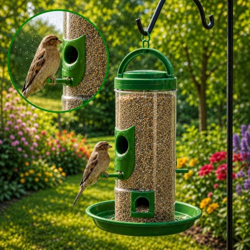 Image of Hanging Bird Feeder for Outdoor Garden - Large Plastic Wild Bird Food Feeder Station for Balcony, Yard & Patio (Combo)